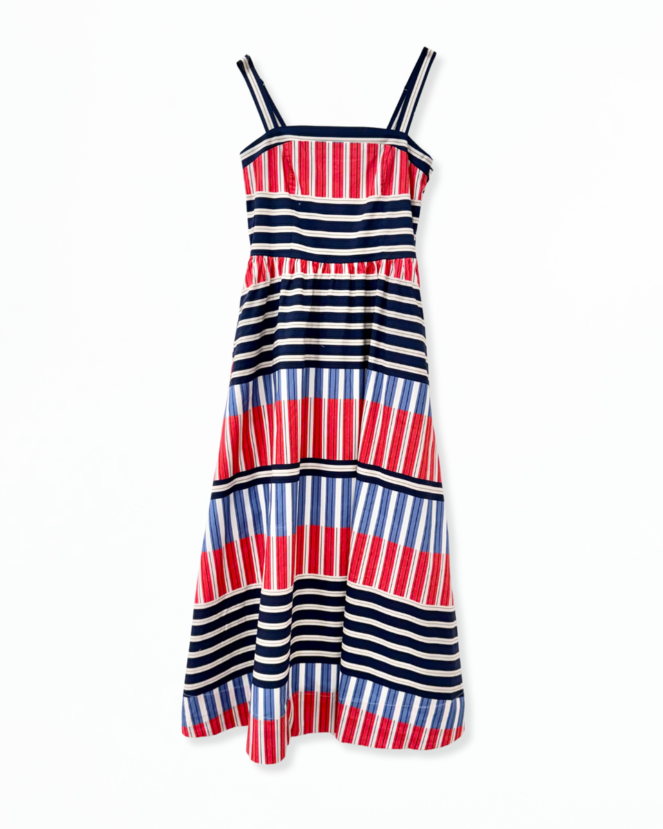 Navy/Red Striped Midi Dress – Fresh Ink