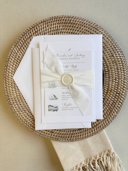 Alexandra and Zach Rosemary Beach Wedding Invitations