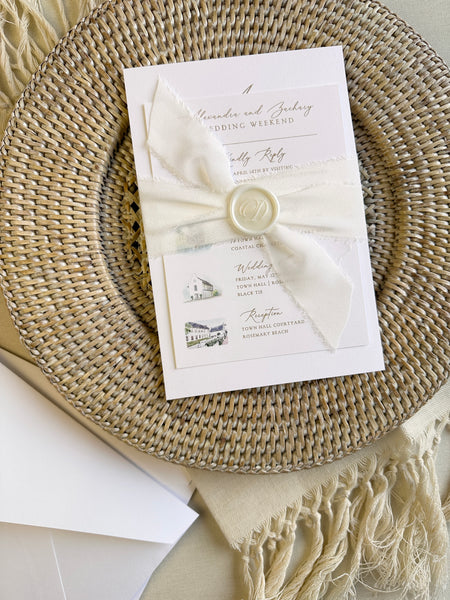 Alexandra and Zach Rosemary Beach Wedding Invitations