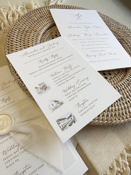 Alexandra and Zach Rosemary Beach Wedding Invitations