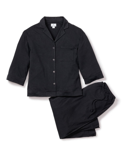 The Olivia Wide Leg Pima Pajama Set in Black by Petite Plume