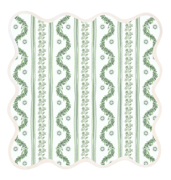 S/4 Printed Scalloped Square Napkin/Placemat