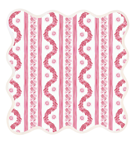 S/4 Printed Scalloped Square Napkin/Placemat