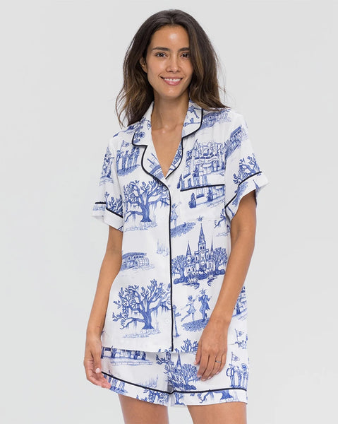 New Orleans Toile Pajama Shorts Set (Navy) by Katie Kime