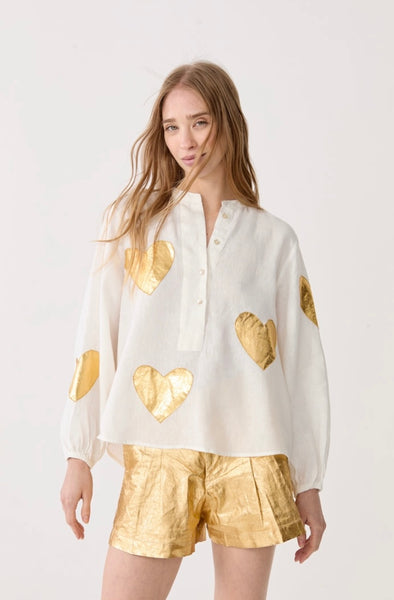 Frida Gold Metallic Linen Shorts - one XS left!