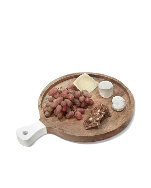 Acacia Round Charcuterie Board, White Handle