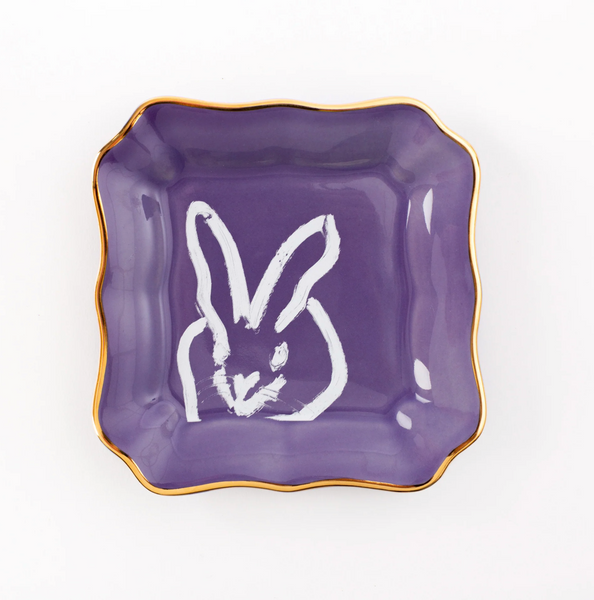 Hunt Slonem Bunny Portrait Plate with Hand Painted Gold Rim