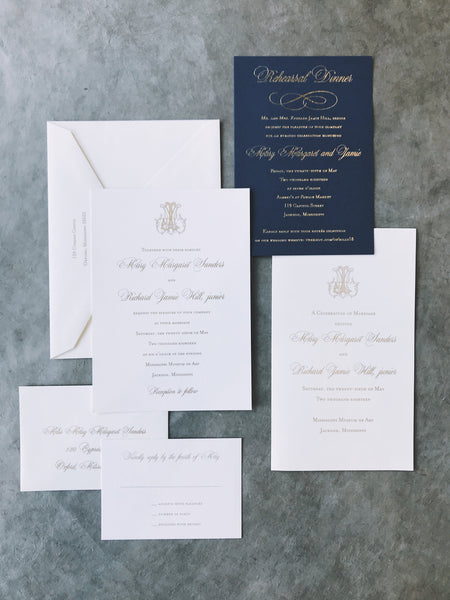 gold-foil-navy-monogram-wedding-invitation