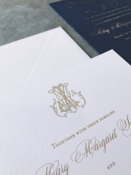 gold-foil-navy-monogram-wedding-invitation