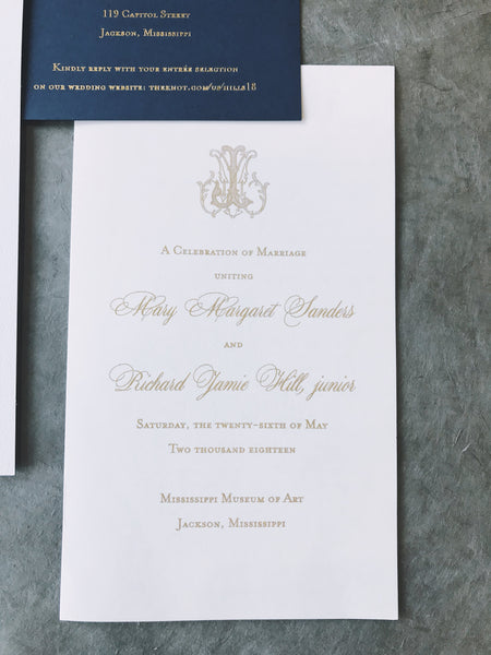 gold-foil-navy-monogram-wedding-invitation