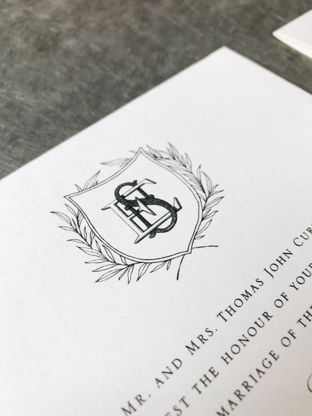 navy-gold-crest-wedding-invitation-calligraphy-monogram