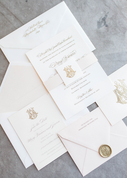 blush-belly-band-gold-foil-monogram-seal-wedding-invitation