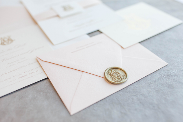 blush-belly-band-gold-foil-monogram-seal-wedding-invitation
