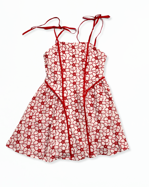 White/Red Embroidered Floral Mini Dress