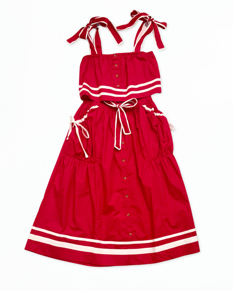 Red Cropped Contrast Poplin Top and Midi Skirt Set