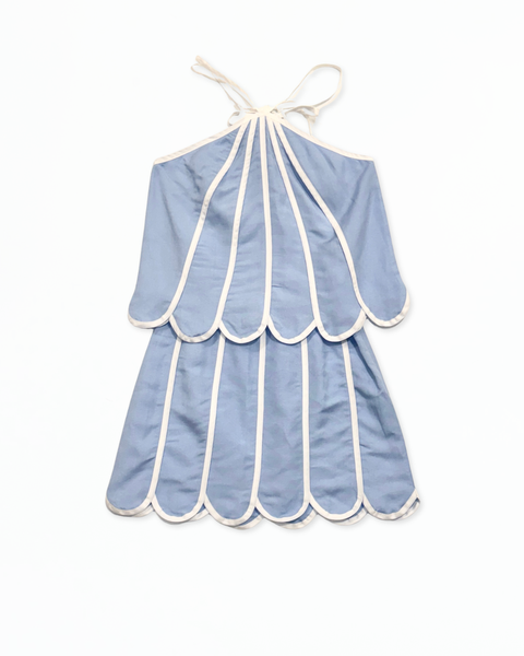 Blue Scallop Mini Skirt and Top Set