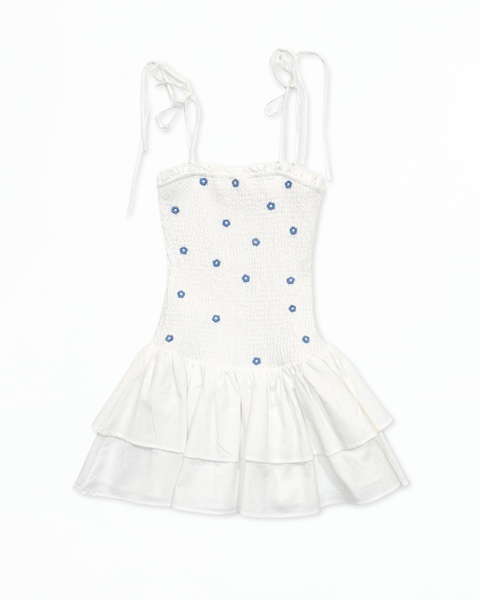 White Dropped Waist Mini Dress