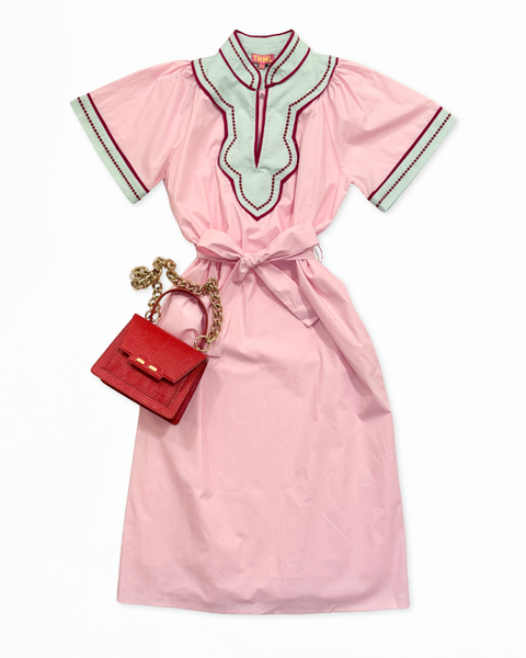 Pink Short Sleeve V-neck Dress