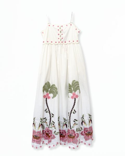 Embroidered Palm Tree Long Dress