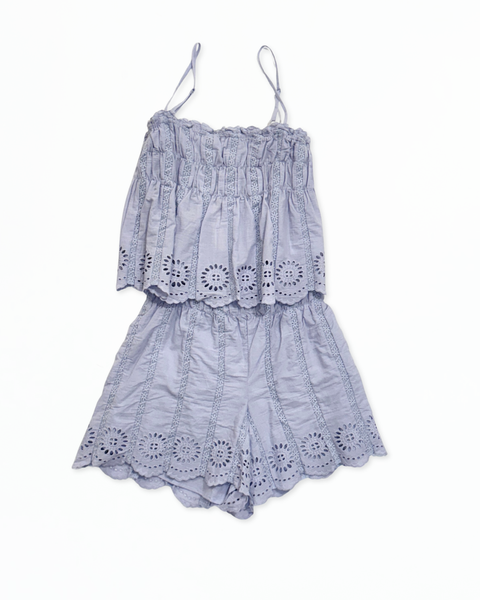 Light Blue Eyelet Top and Short Set - Ansley