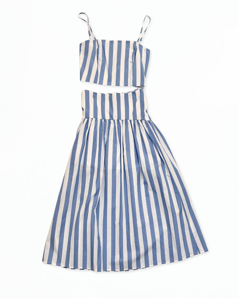 Light Blue Stripe Crop Top and Maxi Skirt Set