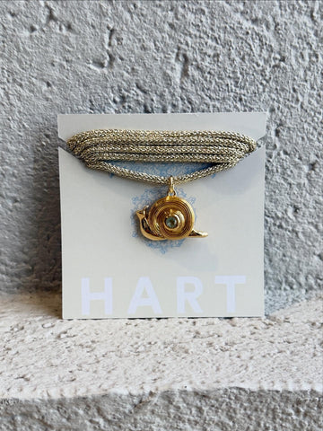 Snail Charm on Gold Lurex Necklace Cord