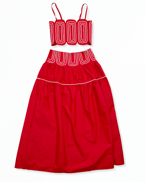 Red/White Lace Trimmed Top & Skirt Set