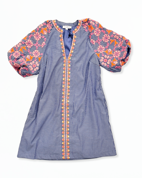 Embroidery Detail Sleeves Stripe Dress