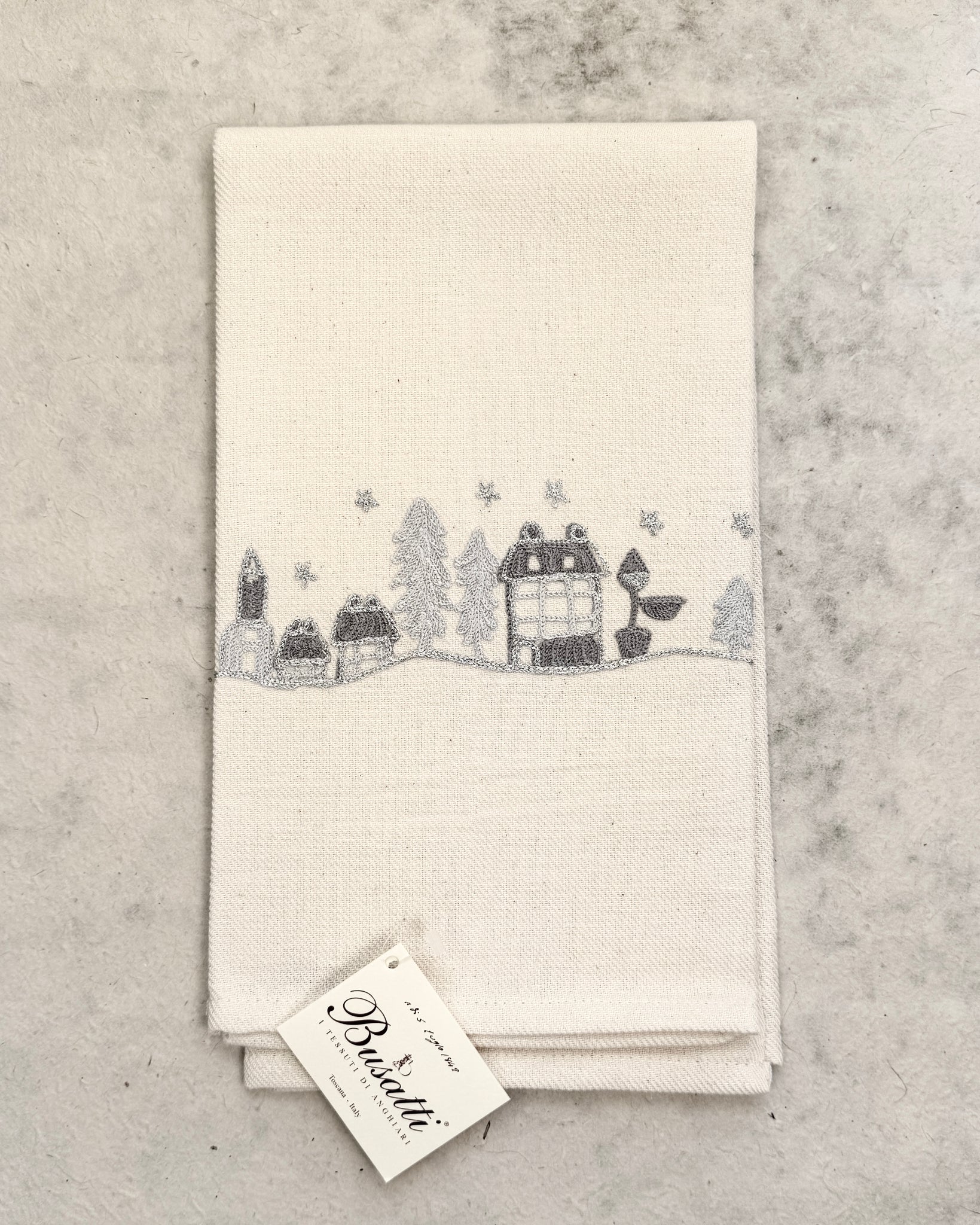 Landscape on Ivory Due Olive Kitchen Towel (COL.20 EMBR.PAESAGGIO17, TWO TONE AS CSN013)