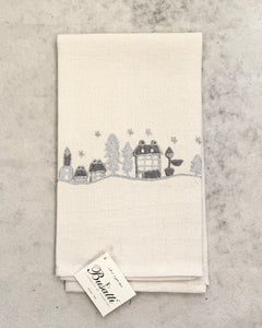 Landscape on Ivory Due Olive Kitchen Towel (COL.20 EMBR.PAESAGGIO17, TWO TONE AS CSN013)