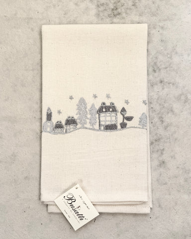 Landscape on Ivory Due Olive Kitchen Towel (COL.20 EMBR.PAESAGGIO17, TWO TONE AS CSN013)
