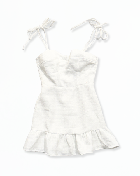 White Tweed Shoulder Tie Dress