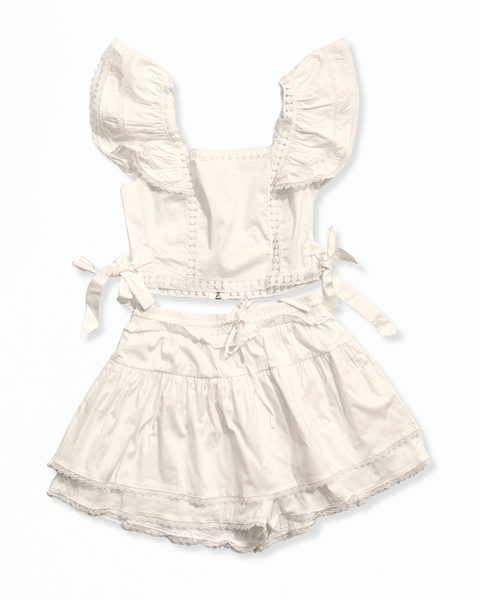 White Eyelet Two Piece Skort Set