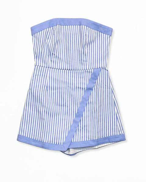 White/Blue Cotton Denim Romper