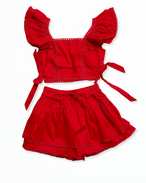 Red Eyelet Two Piece Skort Set