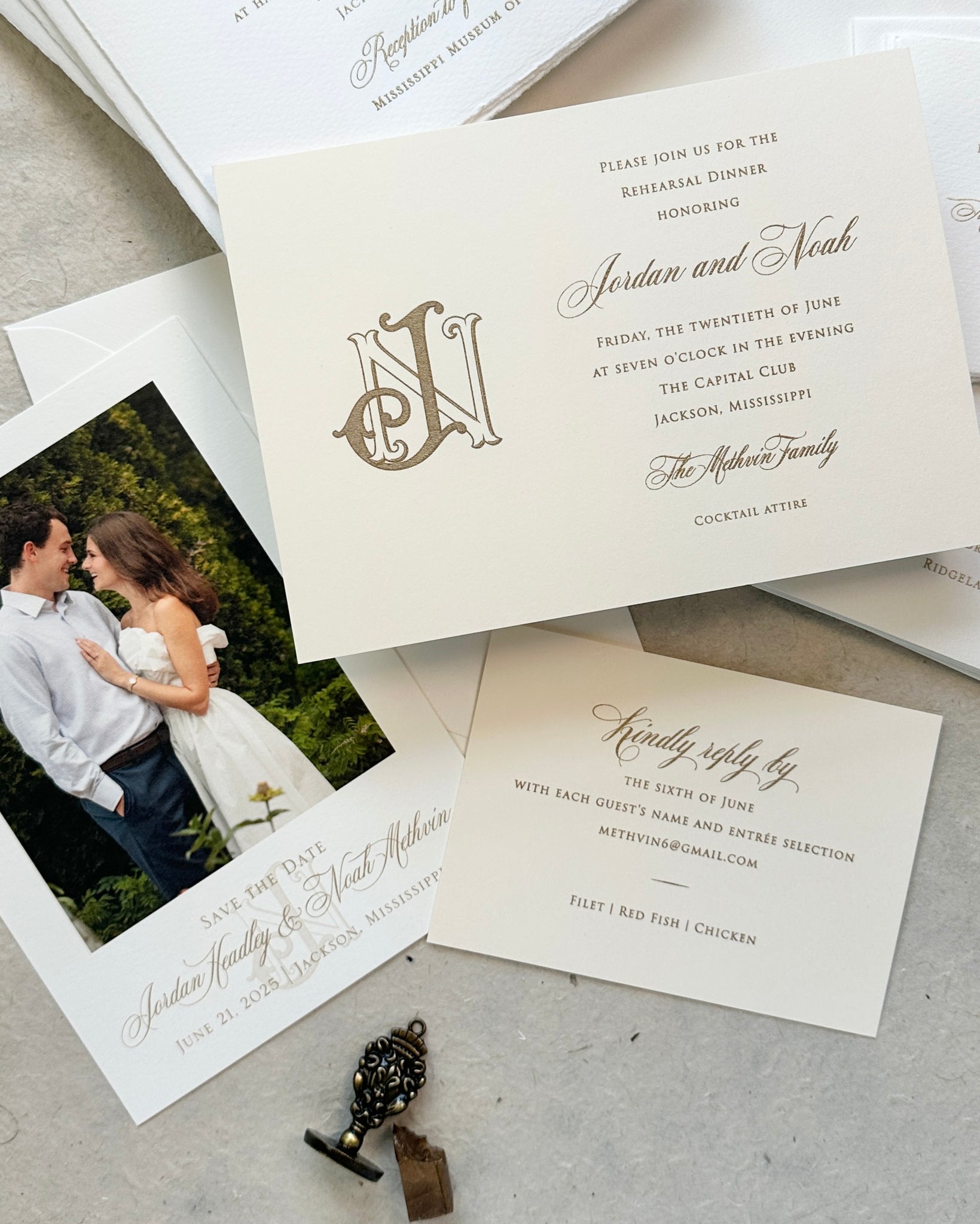 Jordan and Noah Rehearsal Dinner Invitations