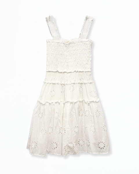 Alexie Eyelet Smocked Mini Dress - White