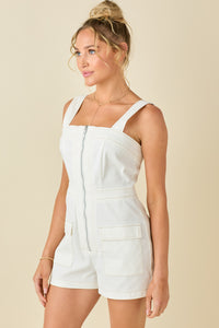 White Sleveless Stretch Cotton Romper