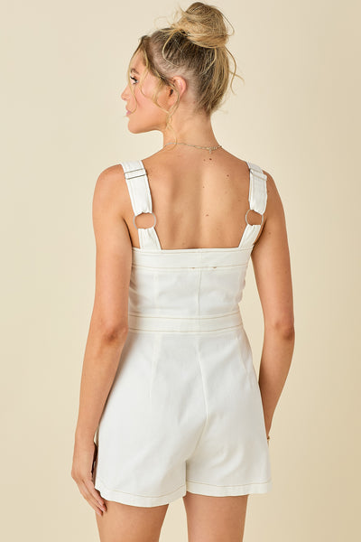 White Sleveless Stretch Cotton Romper