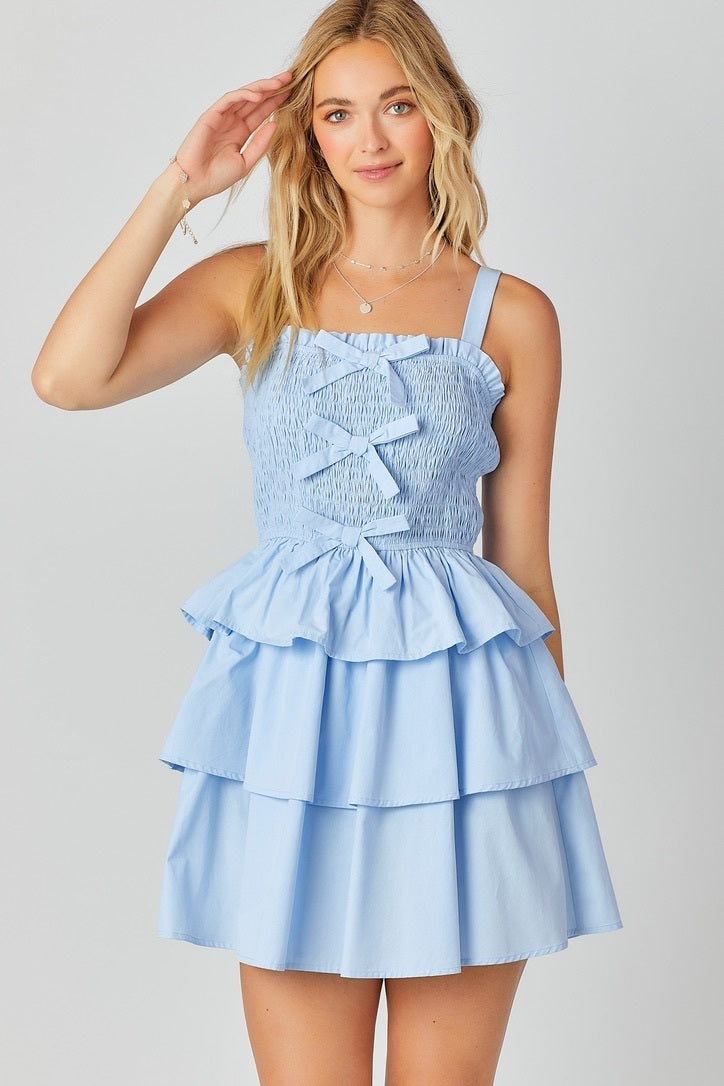 Smocked Bow Dress - Powder Blue