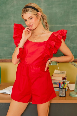 Double Ruffle Romper - Red