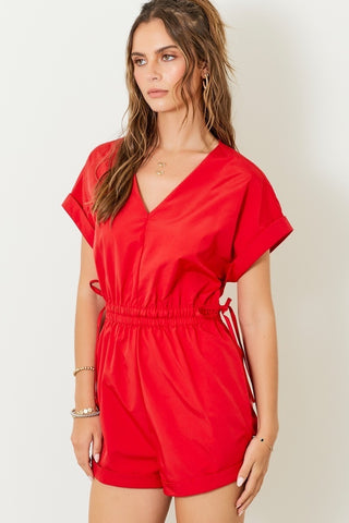 V-neck Romper - Red