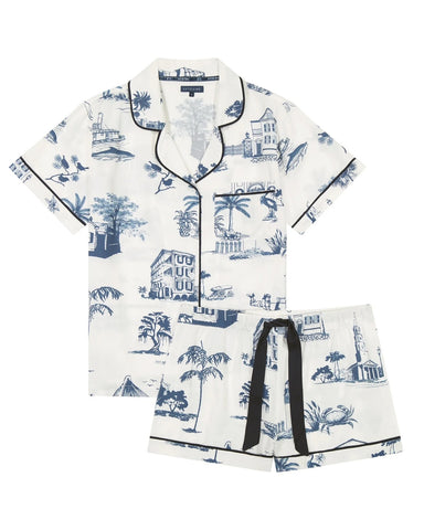 Charleston Toile Pajama Set (Blue) by Katie Kime