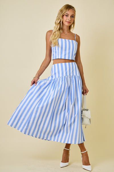 Light Blue Stripe Crop Top and Maxi Skirt Set