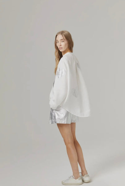 Frida New Silver Metallic Linen Shorts