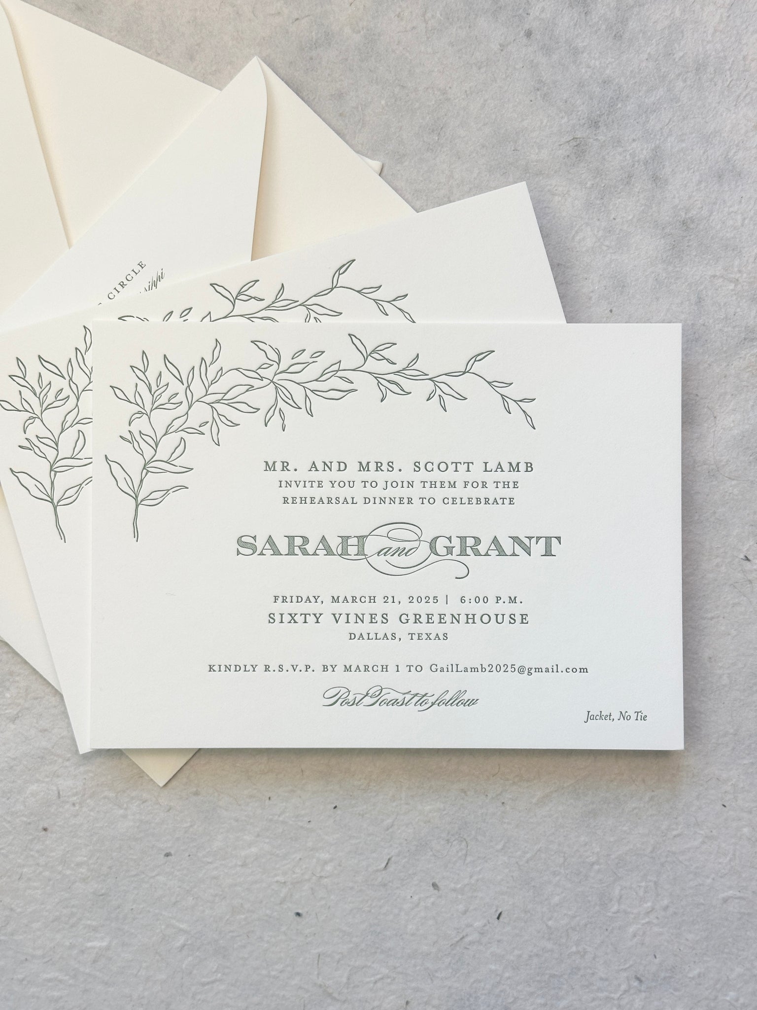 Sarah and Grant Rehearsal Dinner Invitations