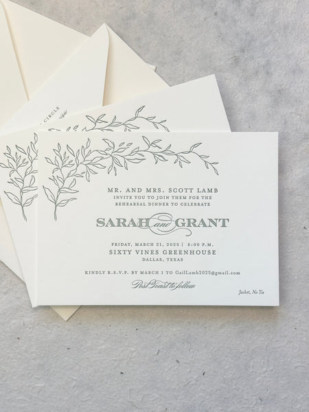 Sarah and Grant Rehearsal Dinner Invitations