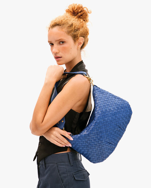 Moyen Messenger - French Blue Medium Woven Diagonal