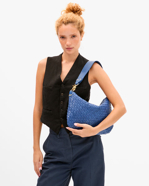 Moyen Messenger - French Blue Medium Woven Diagonal