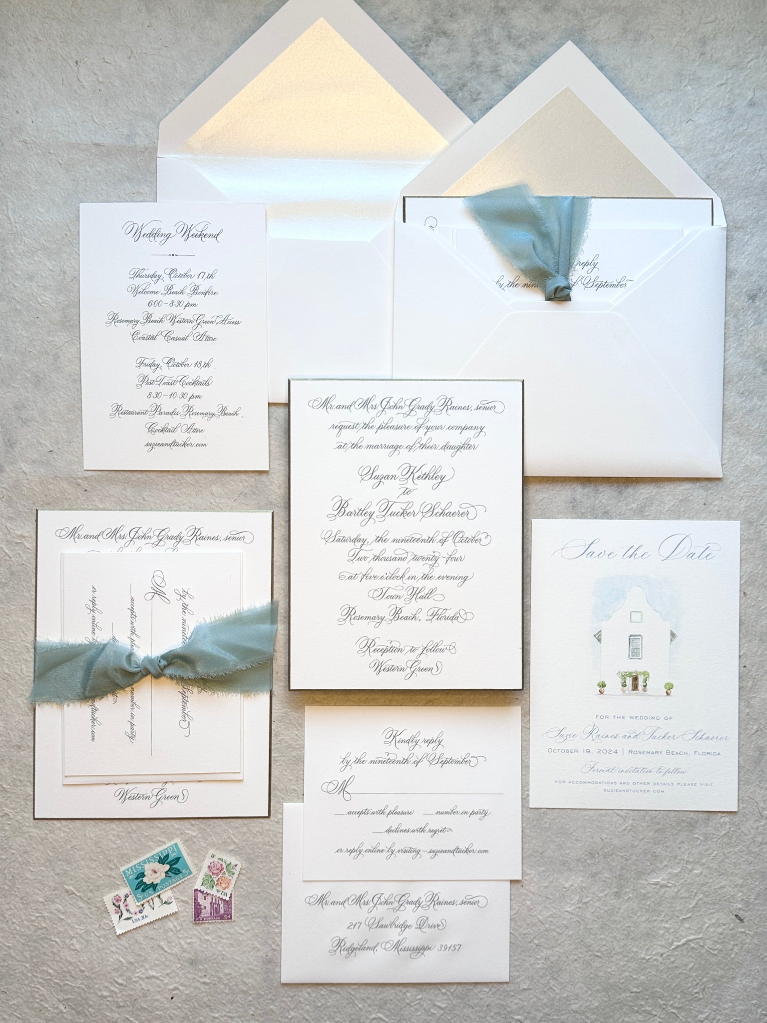 Suzie and Tucker - Rosemary Beach Wedding Invitations